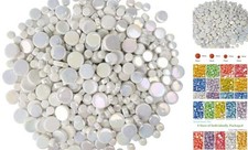 Small Round Iridescent Mosaic Tiles for Crafts, 300g/150 Pieces White