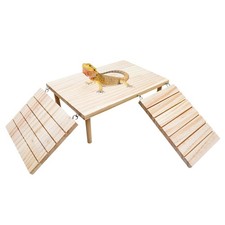 Bearded Dragon Basking Platform, Wooden Reptile Cave Hideout with Climbing Ra...