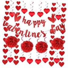 22Pcs Valentine's Day Decorations Set Pre-Assembled Hanging Heart Swirls Red