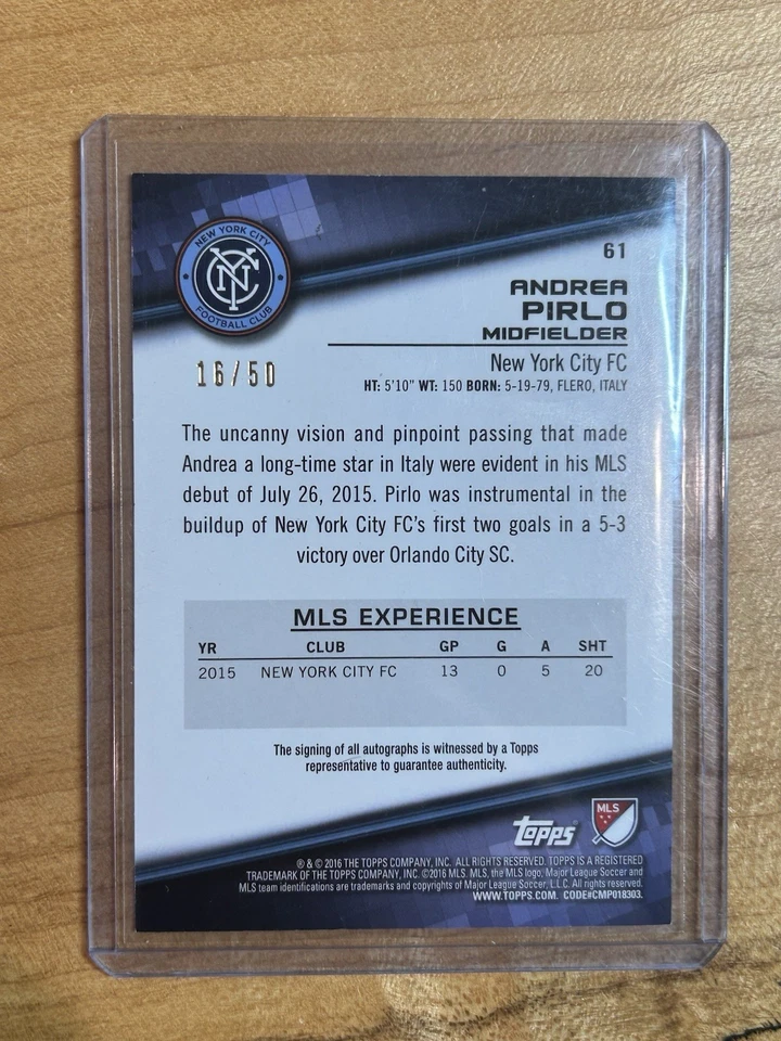 2016 Topps MLS Andrea Pirlo Auto /50 Green Autograph - Image 2 of 4