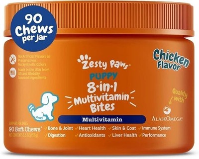 Dog Multivitamin & Supplements for Joints, Skin-Puppy-Chicken Bites 90ct 8 in 1.