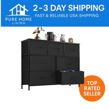 Versatile 7-Drawer Storage Dresser with Fabric Bins & Wooden Top, Easy Assembly
