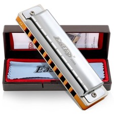 10 Holes Professional Diatonic Blues Harmonica Key of G with Silver Cover, Pr...