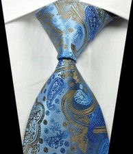 Hot Classic Paisley Brown Blue JACQUARD WOVEN 100 Silk Men's Tie Necktie