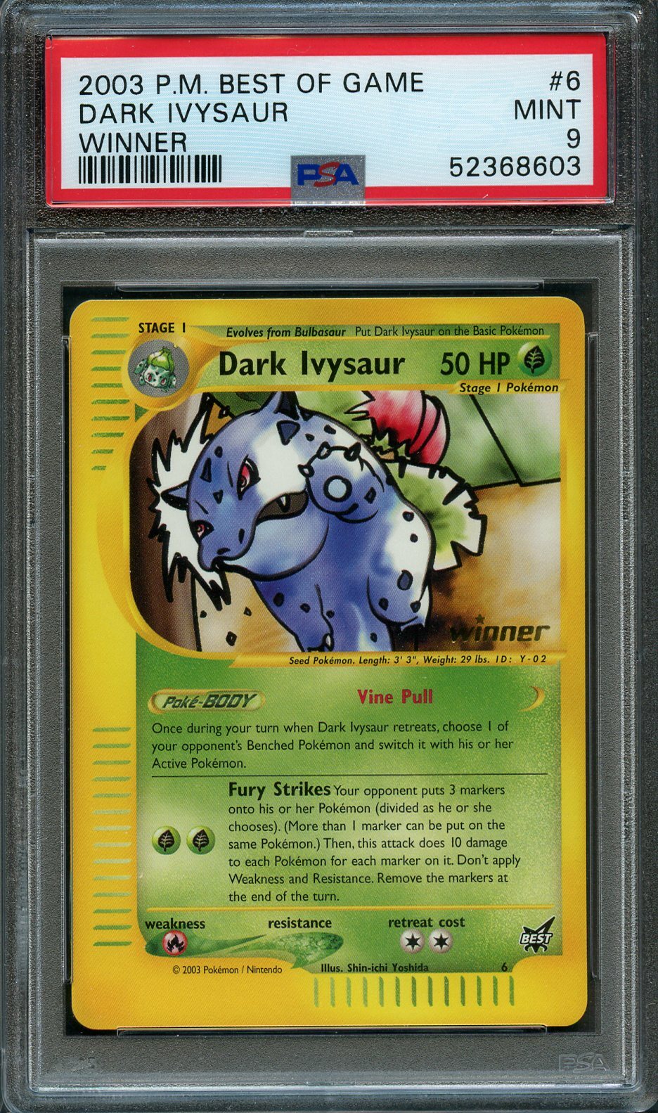 PSA 9 MINT Dark Ivysaur # 6 WINNER Best of Game PROMO Pokemon Card
