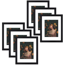 6 Pack 11x14 Picture Wood Frame Smooth Finish White Mat for 8x10 Photo Black