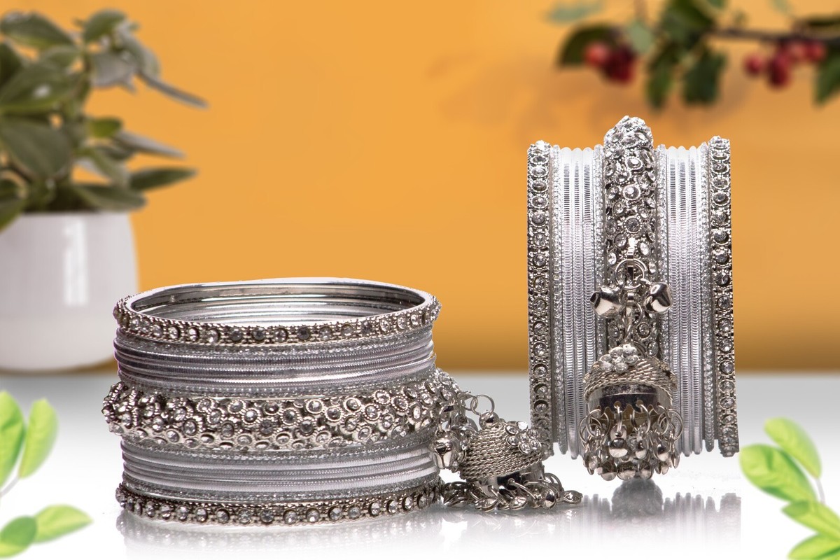 Indian Ethnic Silver Color Bangles Handcrafted Traditional Jewelry