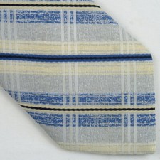 Vintage Andhurst Ivory Blue Plaid Pattern Neck Tie 56x2.75 Skinny Retro 60s 70s