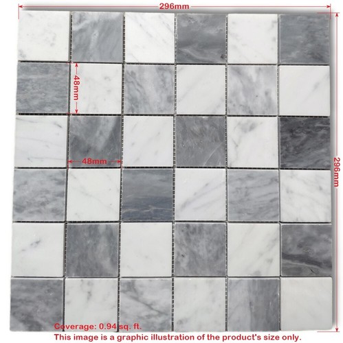 C251XH Carrara White Black Marble Checkerboard Chess Mosaic Tile Honed - Picture 5 of 8