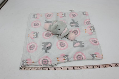 Blankets & Beyond Pink Elephant Gray Owls White Security Plush Lovey 14" Fleece - Picture 2 of 5