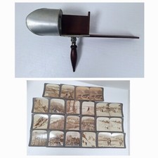 Antique Wood Stereograph Stereoscope 3D Photo Slide Viewer w/ 18 Cards Vintage
