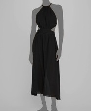 $465 Alice + Olivia Women Black Silk Faith Open-Back Braided Trim Dress Size 10