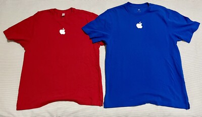 2x Apple Employee Staff Tee-Shirts Red + Blue Medium | eBay