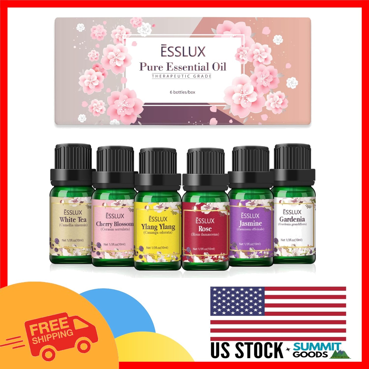 Pure Floral Essential Oil Set - Ideal for Diffusers, Massage & Scented Candles