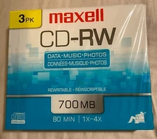 Maxell CD-RW Discs, 700MB/80min, 1x-4x, 3/Pack Rewritable Data Music Photos