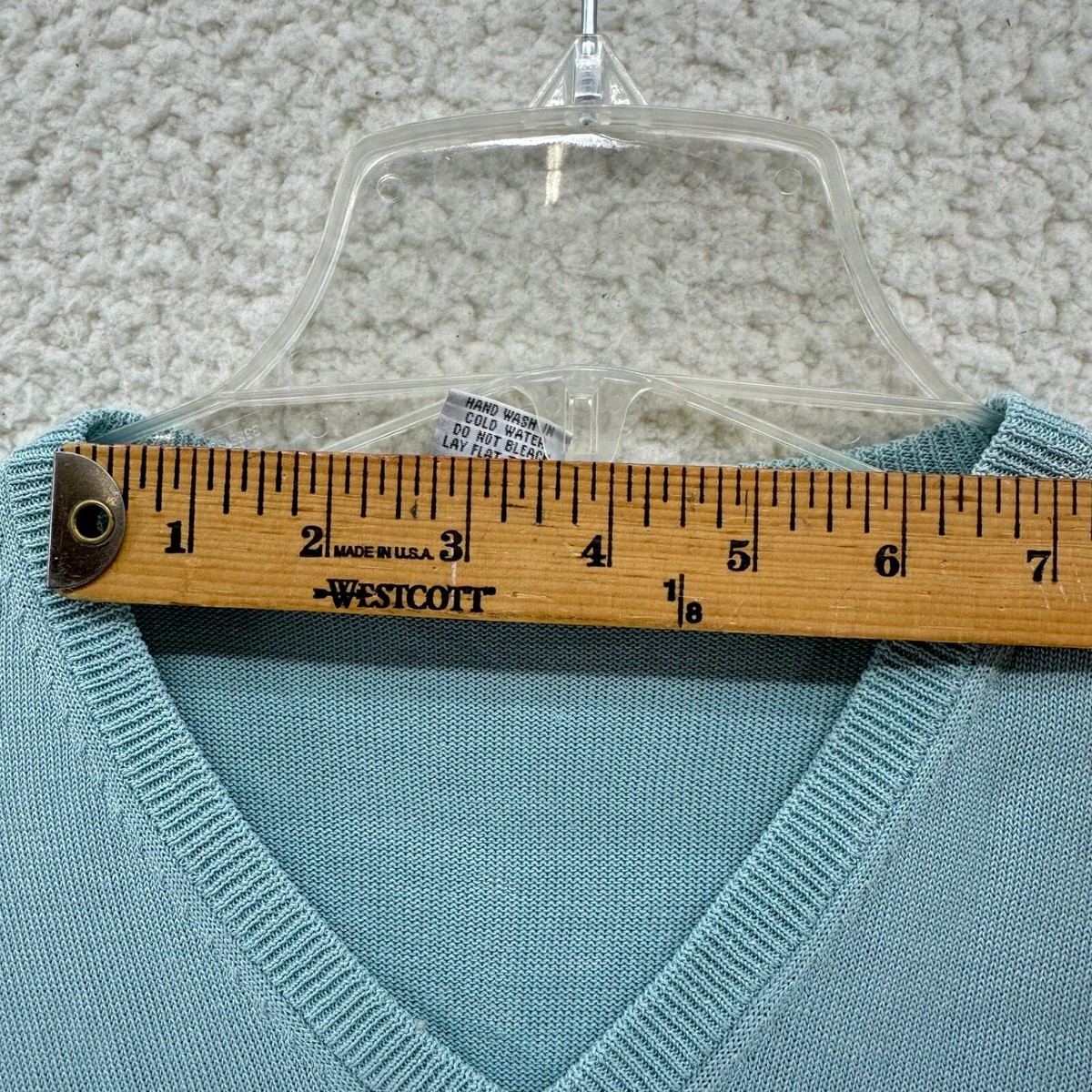 Vtg ZZ Silk M 100% Silk Vneck Short Sleeve Fitted Baby Blue