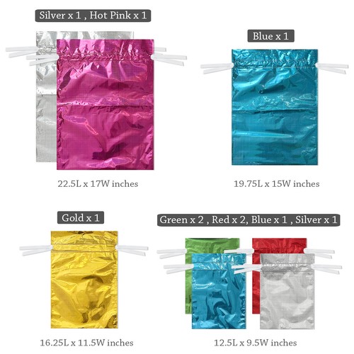 Aluminum Foil Solid Color Drawstring Gift Bags (Set of 10)  - Picture 2 of 7