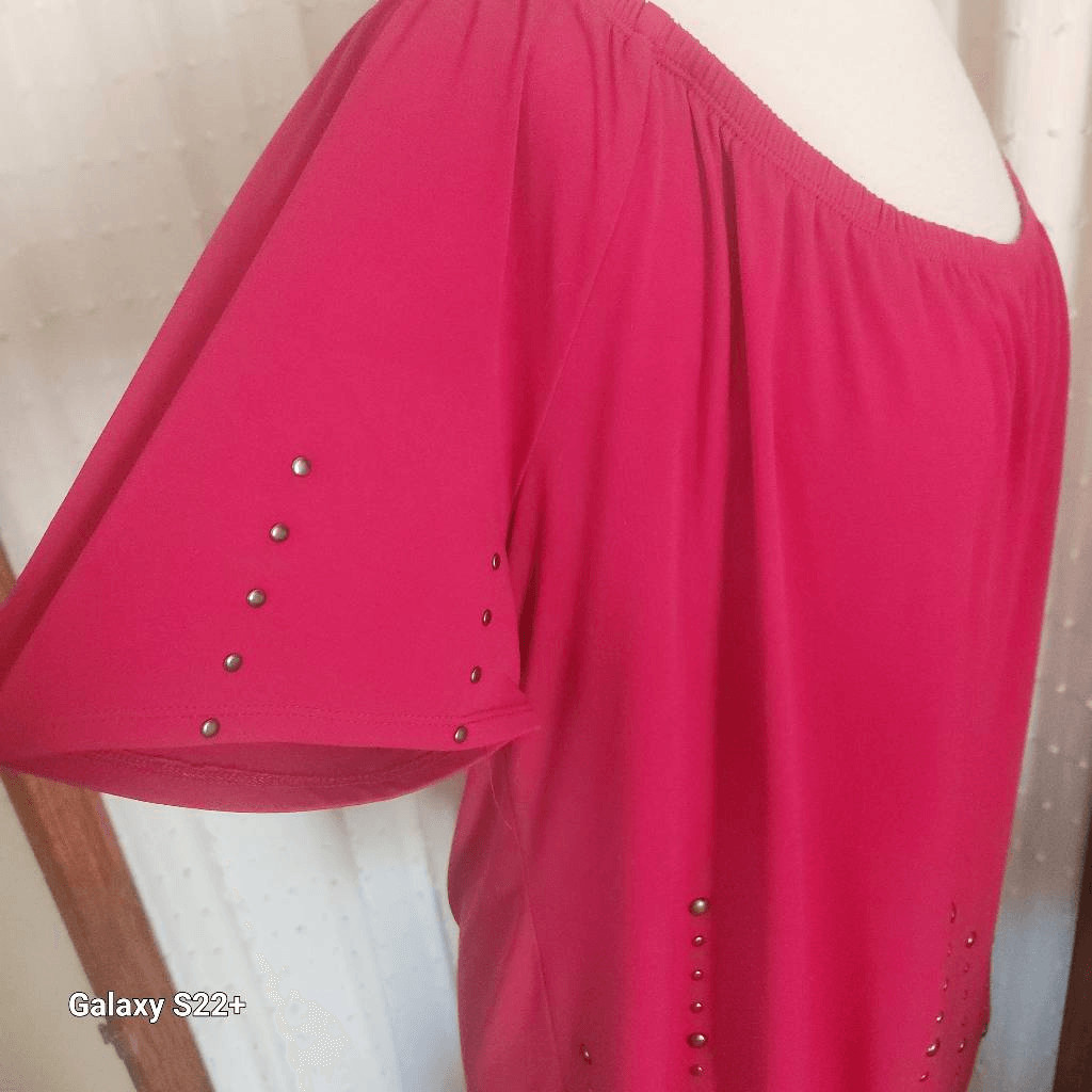 T74 Essentials Red Western stretchy top deep scoo… - image 6