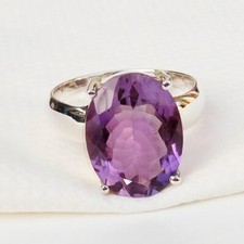 Faceted Amethyst Prong Ring, 925 Sterling Silver Amethyst Purple Gemstone-N005