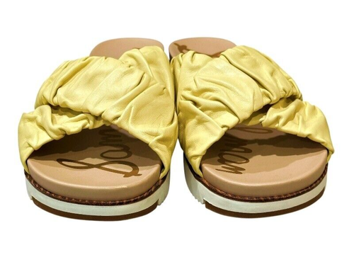 Sam Edelman AIDA Leather Slip On Sandals Size 8.5 M Buttery Yellow Criss Cross - Picture 3 of 11
