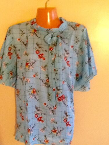 Women's Plus Size Casual Blue Short Sleeve Floral Print Blouse Top 1X