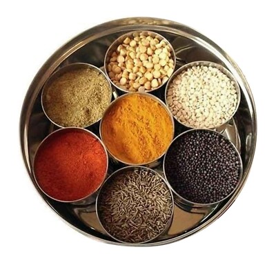 Stainless Steel Indian Spice Box, Indian Double Lid Masala Dabba