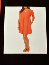Briggs Ladies' V-neck Linen Blend Dress Coral  Size M
