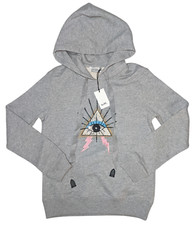 COACH Pyramid Eye Hoodie Womens Size XS Grey NEW 295 W/ COA Cow Leather Trims