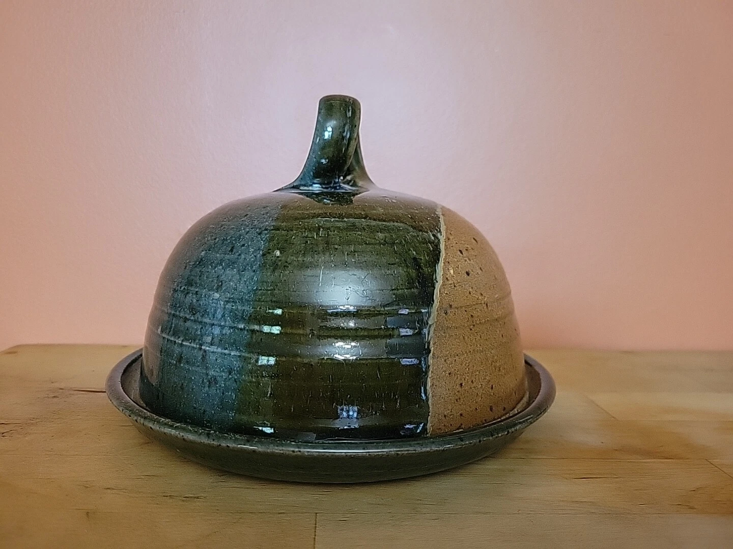 Studio Art Pottery Rustic Cheese Butter Dish Dome Lid Cover Fall Autumn Holiday