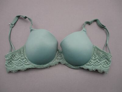 34C Auden Womens Green Lace Underwire Padded Back Closure Push-Up Bra