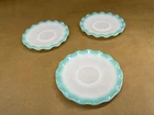Vintage Hazel Atlas Crinoline Ruffle Saucer Turquoise Blue Set of  3