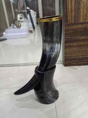 Natural Viking Drinking Horn with Stand Ale Beer Wine Mug Goblet Game of Thrones