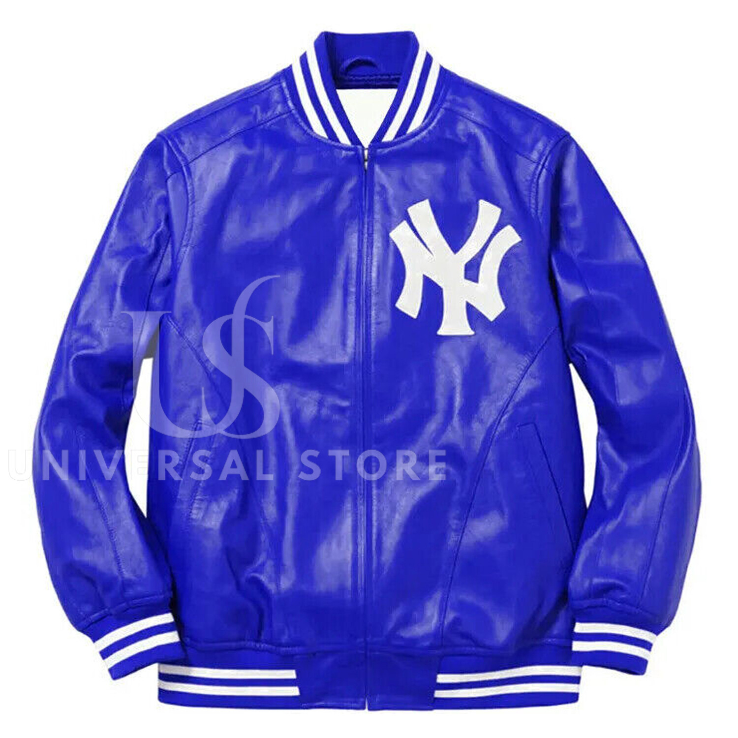 NY Yankees Blue Men Bomber Letterman Varsity Jacket Real Leather Baseball Jacket
