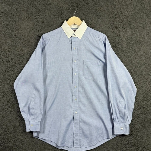 Vtg Brooks Brothers Makers Shirt Mens 16 34 Blue Tab Collar Dress Shirt USA