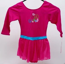 Jacques Moret Girls Pink Blue Scribble Love Leotard Size Large 12/14 NWT