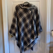 Talbots Os Wool Blend Plaid Hooded Poncho