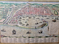 Messina. "Messana, urbs est Sicilie" altkolorierte Radierung, 1572. 34:48,5 cm.