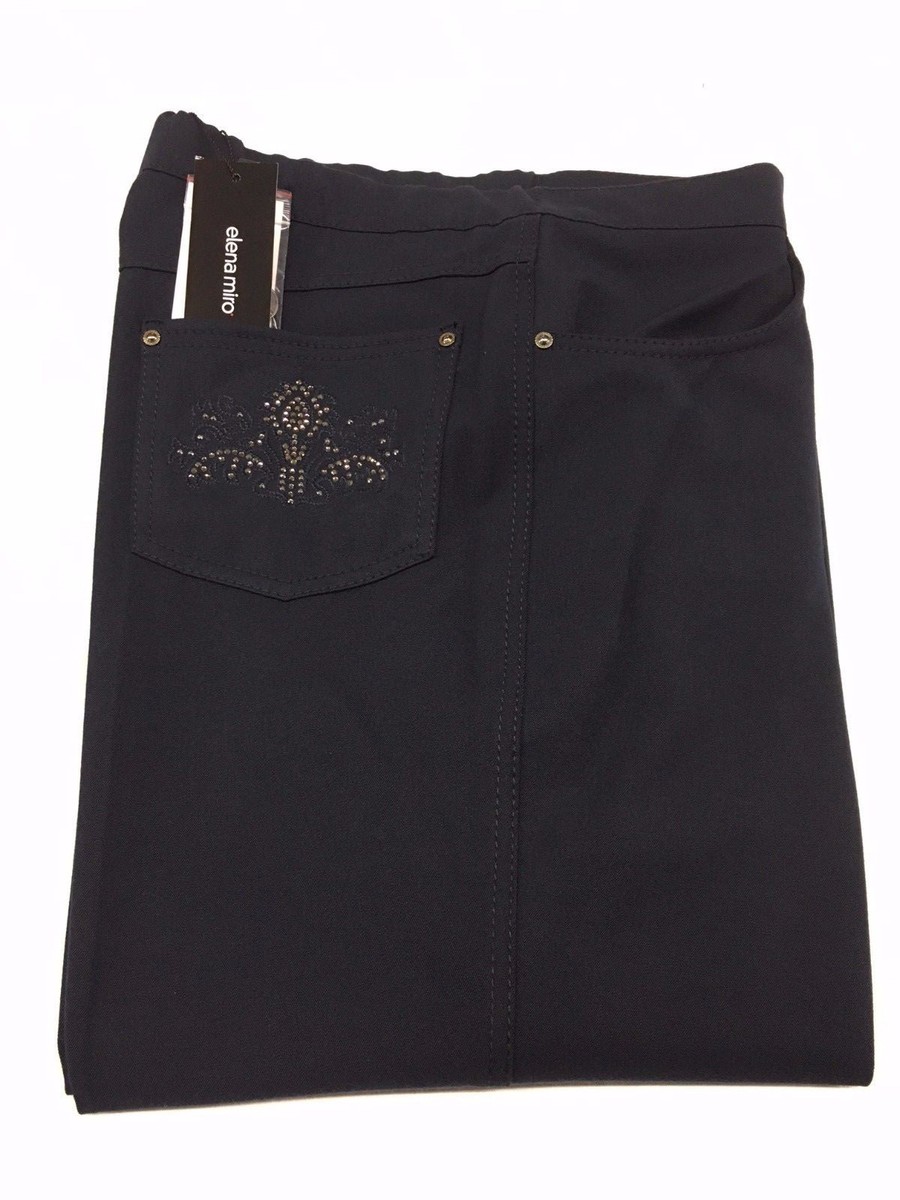 ELENA MIRÒ pantalone donna blu con elastico e ricami sulle tasche