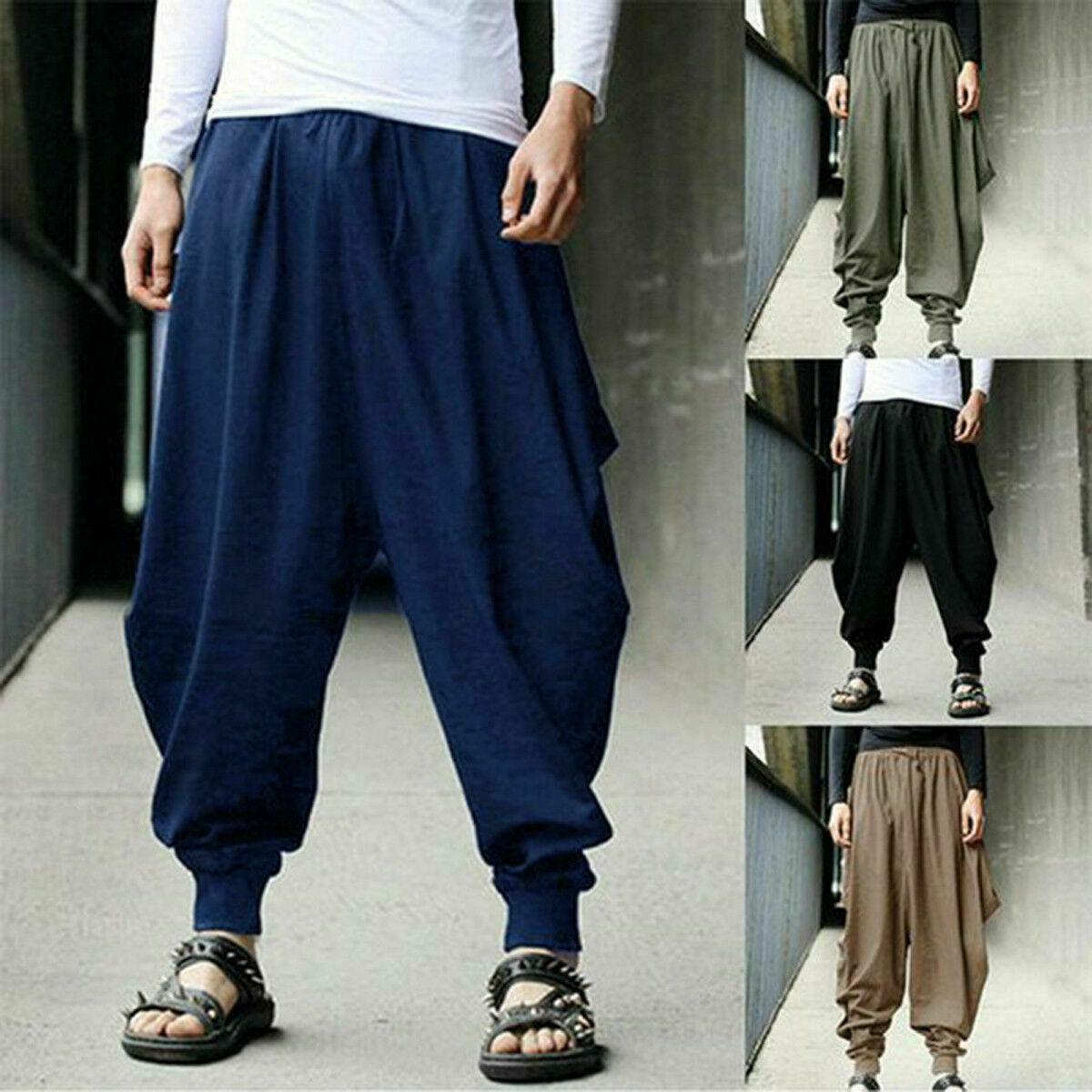 パンツ namacheko kamil abbas Men Retro Harlan Baggy Hakama Linen Pants Loose Japanese Samurai