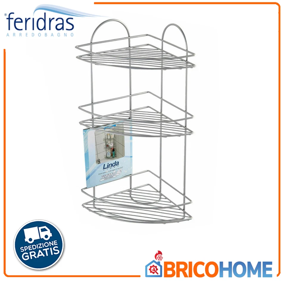 FERIDRAS Mensola angolare 3 ripiani acciaio antiruggine bagno doccia