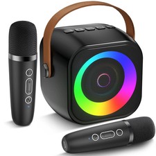 Mini Karaoke Machine, Portable Bluetooth Speaker with 2 Wireless Microphones
