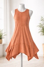 New Directions Boho Sleeveless Tunic Top L Rust Asymmetrical Hem Flowy
