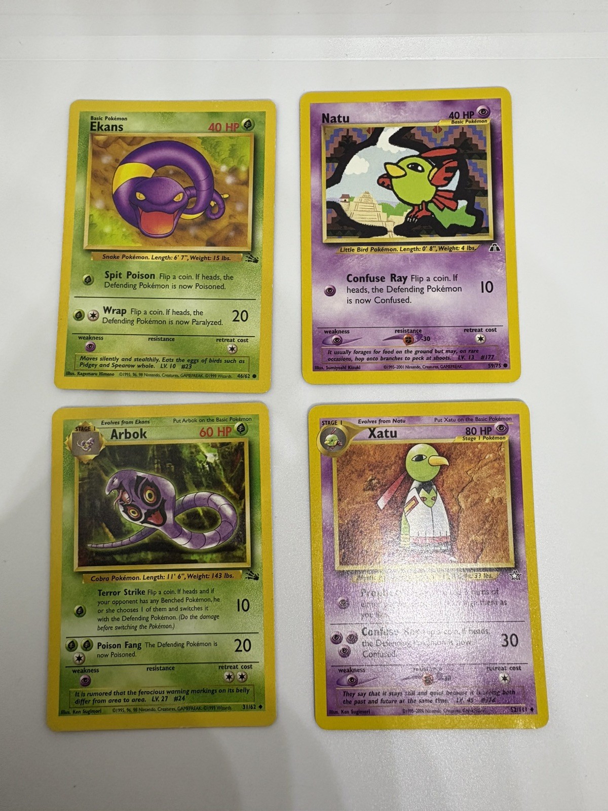 Pokémon TCG Arbok 31/62 Ekans 46/62 Fossil Set, Natu 59/75, Xatu 52/111 LP