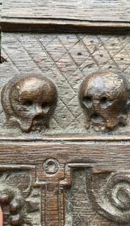 Carved Oak Fragment With Memento Mori Theme 16th Century England