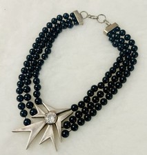 Vintage Cora Stewart Artist Signed Sterling Atomic Onyx Necklace