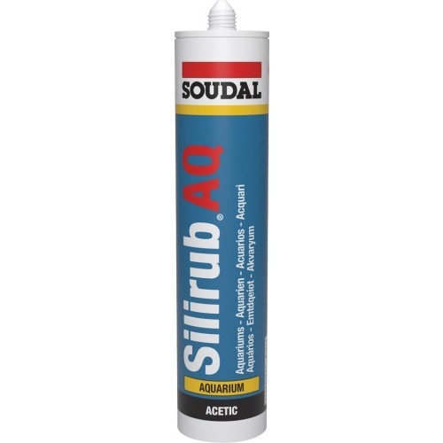 Mastic silicone acétique anti fuite eau Soudal Silirub AQ assemblage verre et terrarium 300 ml