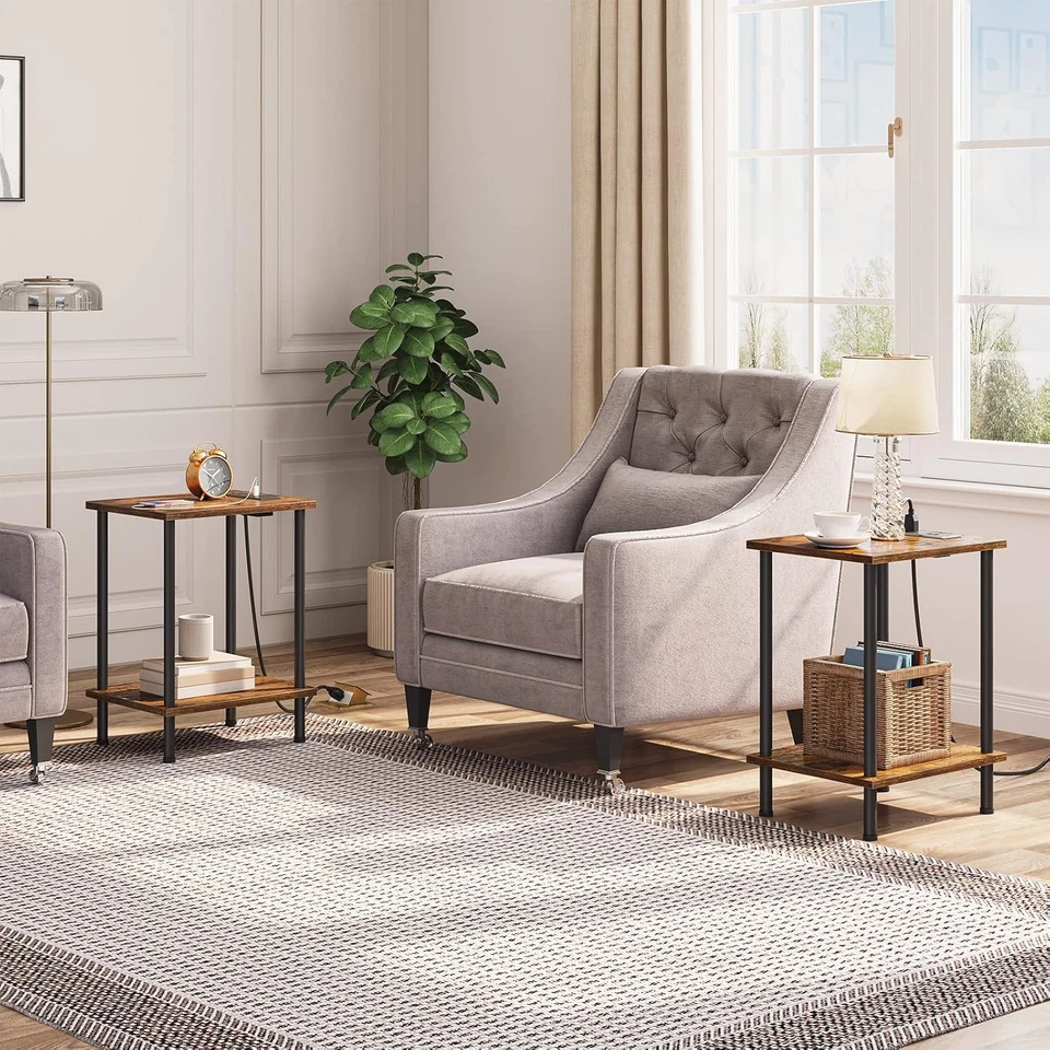 Side Table with Charging Station, Set of 2 End Tables with USB Port and Outlets, - Image 2 of 4