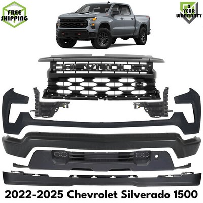 Front Bumper Face Bar Primed Steel & Bumper Trims For 22-25 Chevy Silverado 1500