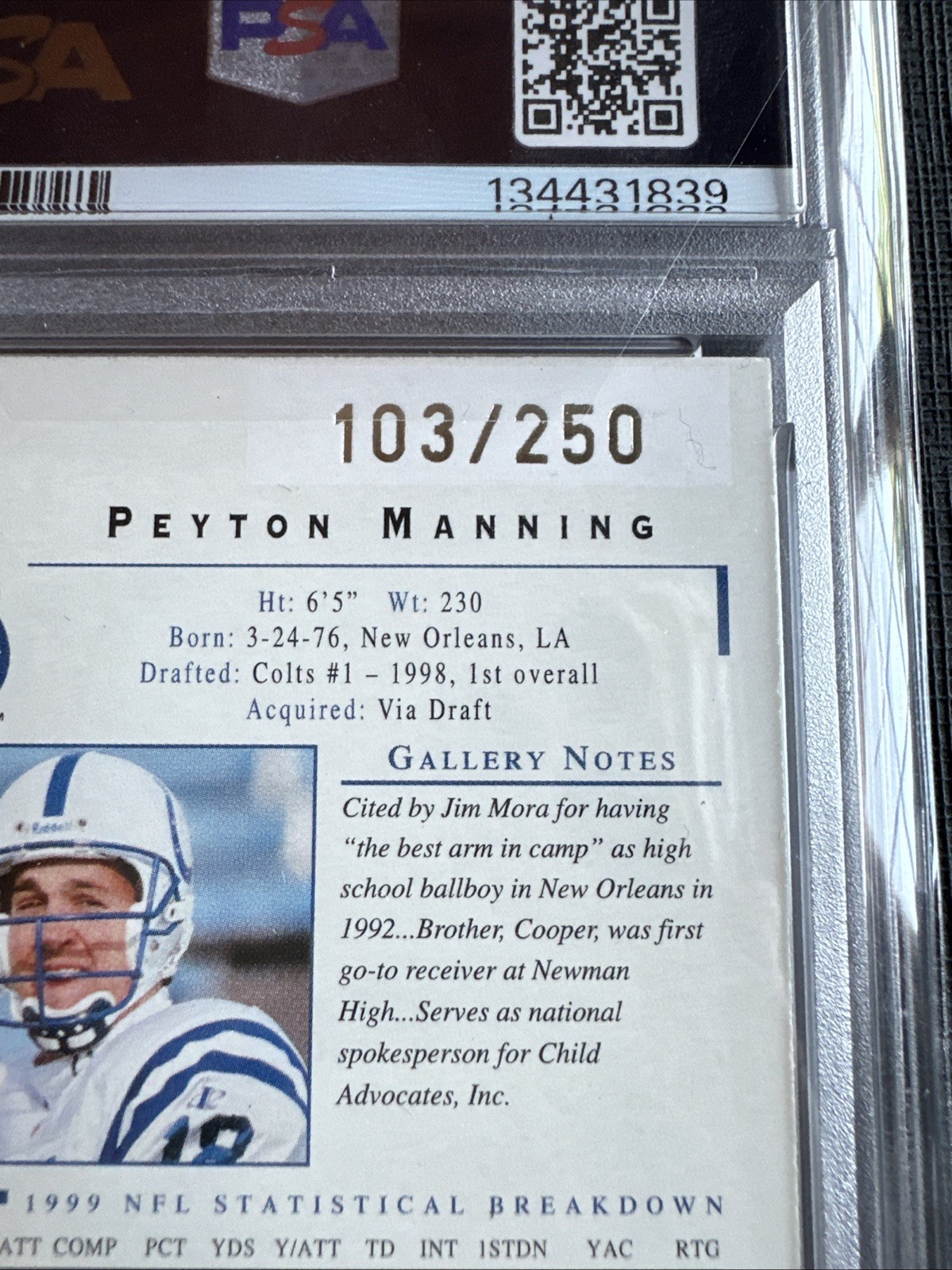 2000 Topps Gallery Peyton Manning #125 Player's Private Issue /250 PSA 10 view 5