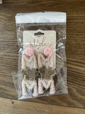 NWT Handmade Dog Mom Seed Bead Earrings Pink Brown 3 Pretty